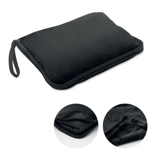 Set patura de calatorie 2 in 1 patura incalzita pentru picioare neagra din fleece cu maner de transport atasat