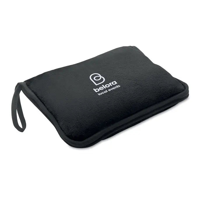 Set patura de calatorie 2 in 1 din plus negru cu logo belota local events alb si maner atasat