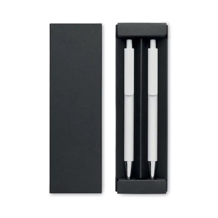 Set pixuri din aluminiu reciclat alb cu varf argintiu in cutie cadou neagra minimalistă