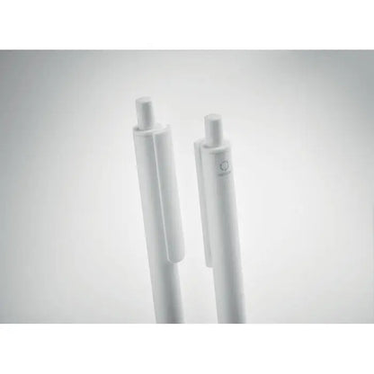 Set pixuri din aluminiu reciclat cu doua pixuri albe elegante, minimalist design si branding subtil