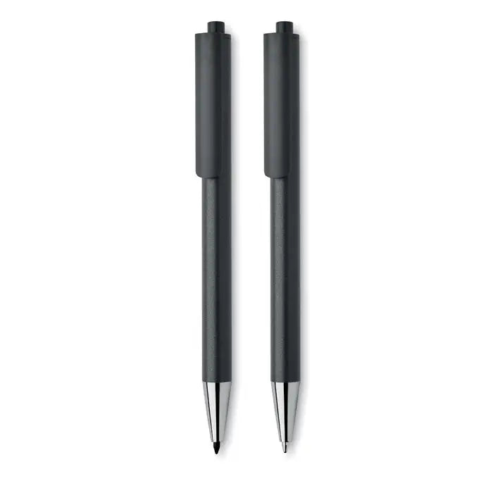 Set pixuri din aluminiu reciclat negre cu varfuri argintii si grip texturat pentru scris elegant