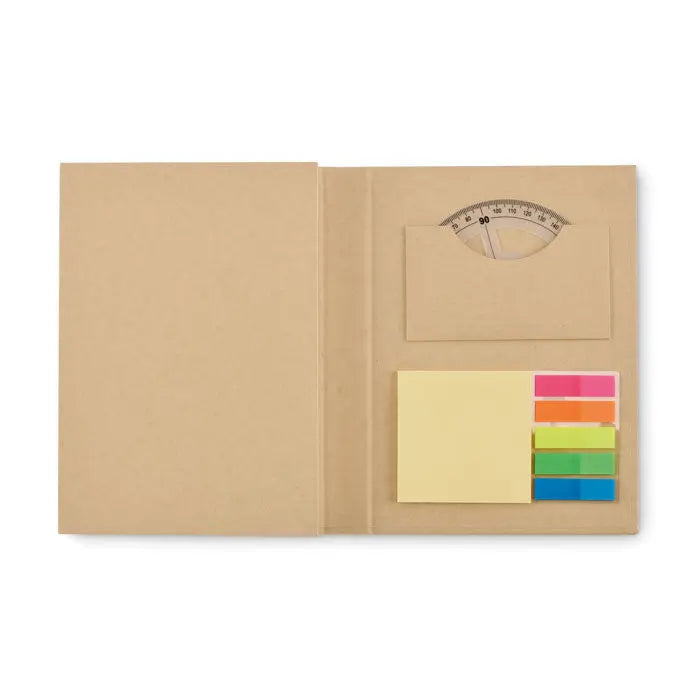Set stationar cu bloc de note din hartie kraft bej cu organizator birou si raportor integrat plus notite colorate