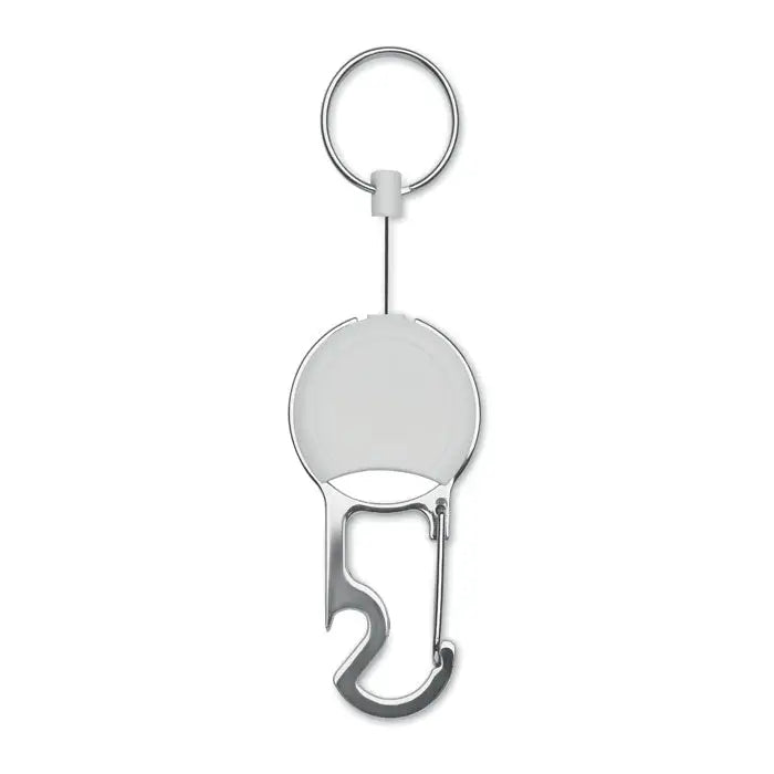 Set suport retractabil pentru insigna argintiu din metal cu snur retractabil si deschizator integrat pentru sticle