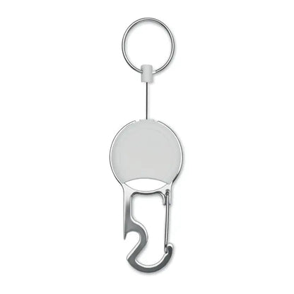 Set suport retractabil pentru insigna argintiu din metal cu snur retractabil si deschizator integrat pentru sticle