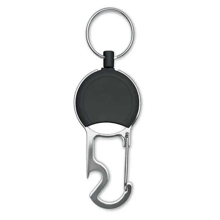 Set suport retractabil pentru insigna negru si argintiu cu deschizator de sticle din metal