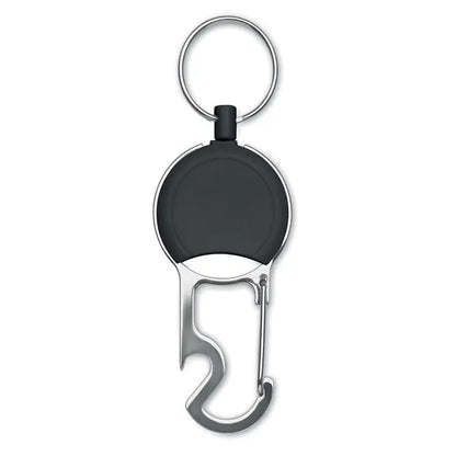 Set suport retractabil pentru insigna negru si argintiu cu deschizator de sticle din metal