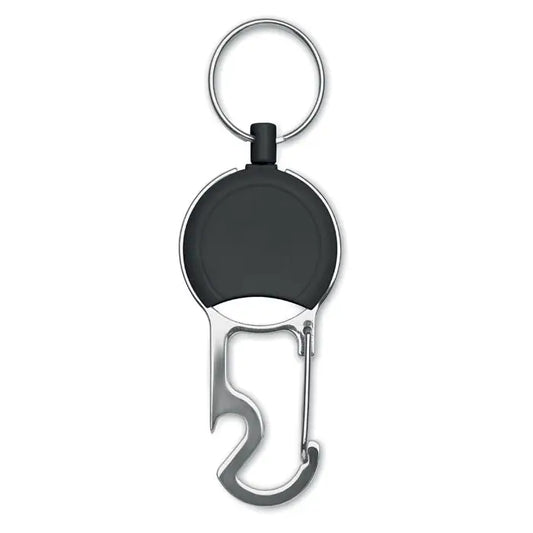 Set suport retractabil pentru insigna negru si argintiu cu deschizator de sticle din metal