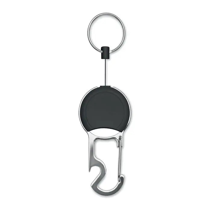 Set suport retractabil pentru insigna negru si argintiu cu deschizator de sticle din metal