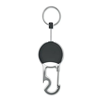 Set suport retractabil pentru insigna negru si argintiu cu deschizator de sticle din metal