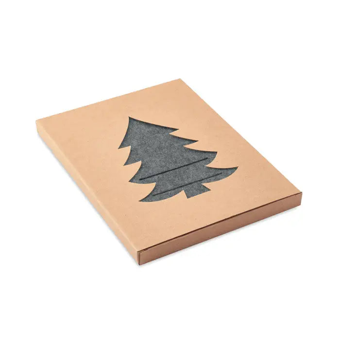 Set suport tacamuri din fetru rpet cu cutie minimalista maro si design copac gri inchis din fetru