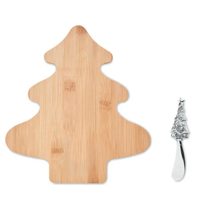 Tabla de branza din bambus maro deschis in forma de brad de craciun pentru servire eleganta
