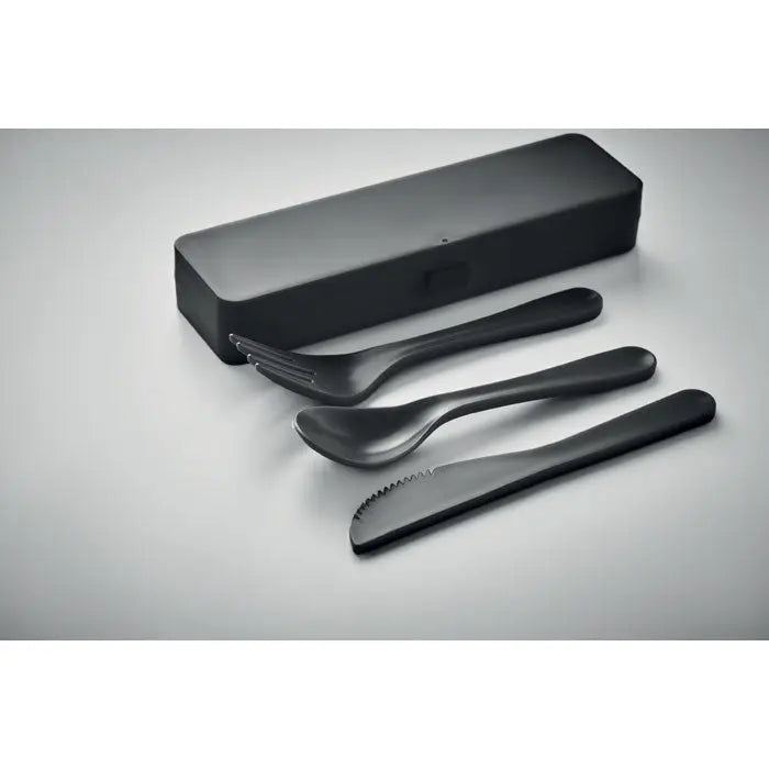 Set tacamuri pp de tacâmuri din inox cu finisaj negru mat și design minimalist, inclusiv cutie dreptunghiulară asortată