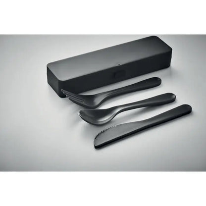 Set tacamuri pp de tacâmuri din inox cu finisaj negru mat și design minimalist, inclusiv cutie dreptunghiulară asortată