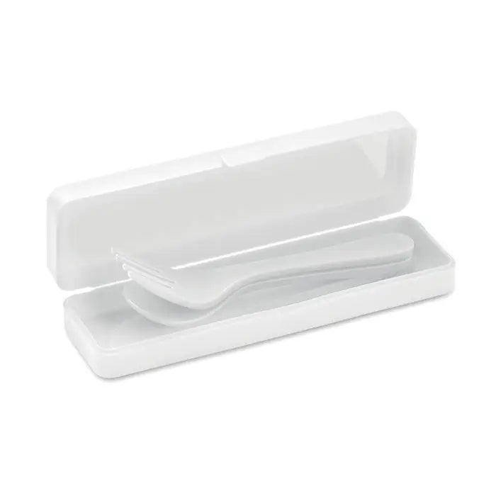 Set tacamuri pp alb din plastic cu suport dreptunghiular pentru tacamuri portabil