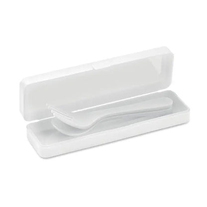 Set tacamuri pp alb din plastic cu suport dreptunghiular pentru tacamuri portabil