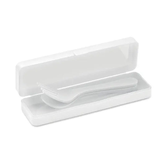 Set tacamuri pp alb din plastic cu suport dreptunghiular pentru tacamuri portabil