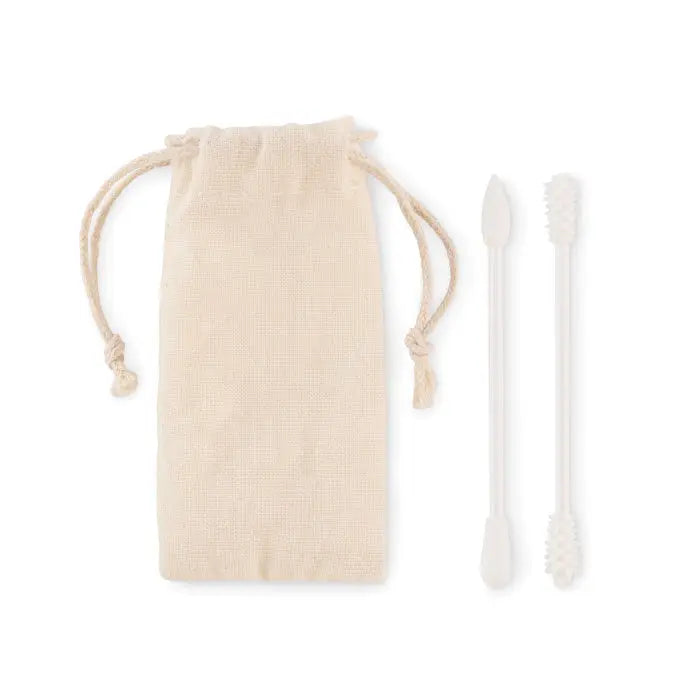 Beige saculet din in cu snururi asortate pentru set tampoane reutilizabile
