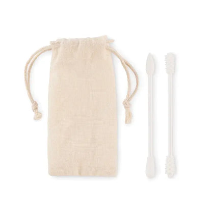 Beige saculet din in cu snururi asortate pentru set tampoane reutilizabile