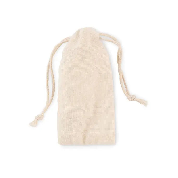 Beige saculet din in cu snururi din bumbac natural pentru set tampoane reutilizabile
