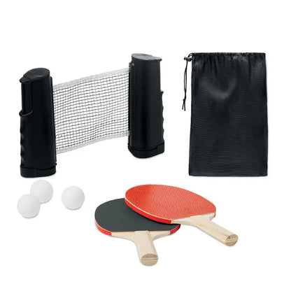 Set tenis de masa con palas negras y rojas con mango de madera para juego recreativo