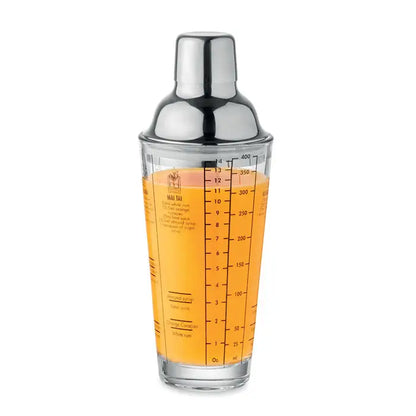Shaker de cocktail din sticla transparenta de 400 ml cu capac inox si marcaje pentru masurare