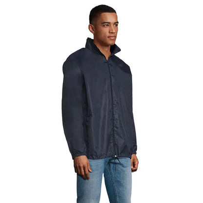 Dark navy nylon windbreaker shift unisex supravent cu guler ridicat si maneci elastice