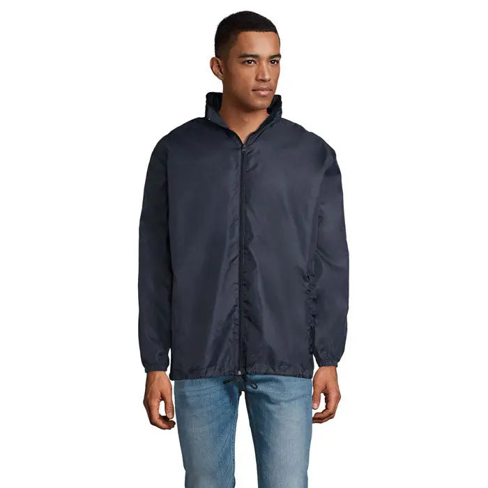 Geacă windbreaker unisex shift supravent bleumarin închis cu guler înalt și fermoar frontal