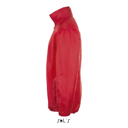 Jachetă unisex supravent shift roșie lucioasă din nylon cu guler înalt și manșete elastice
