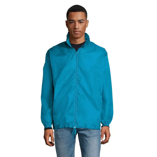 Jachetă windbreaker shift unisex supravent teal ușoară cu fermoar integral și manșete elastice