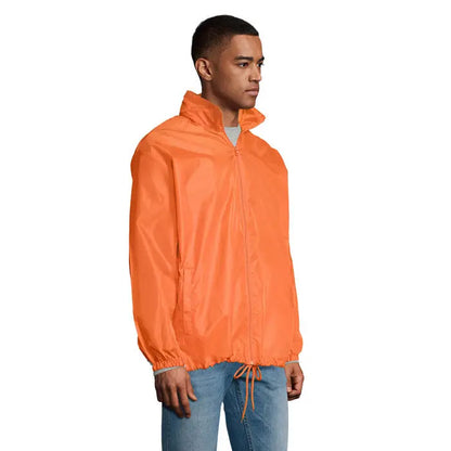 Jachetă ușoară windbreaker supravent shift unisex portocalie cu guler înalt și tiv cu șnur