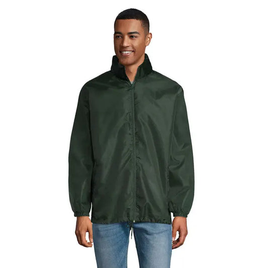 Jachetă supravent unisex shift verde închis din nailon ușor cu guler înalt și manșete elastice