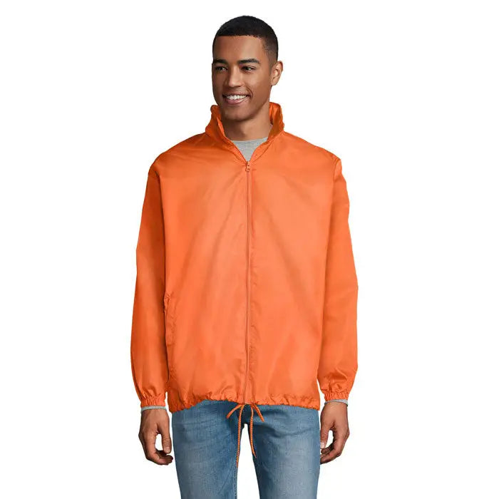 Jachetă ușoară windbreaker portocalie aprins cu fermoar integral și manșete elastice shift unisex supravent
