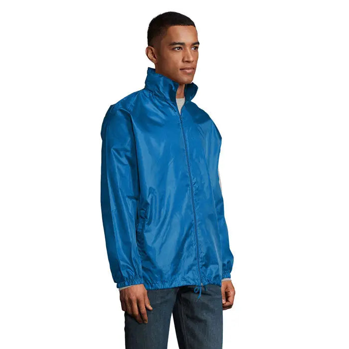 Jachetă windbreaker unisex shift supravent din nylon albastru cu fermoar pe toată lungimea și manșete elastice
