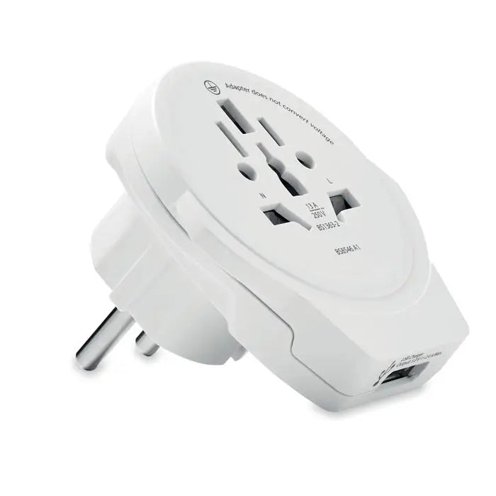 Adaptor universal de călătorie alb Skross world to europe USB 12W din plastic cu multiple configurații de prize și port USB