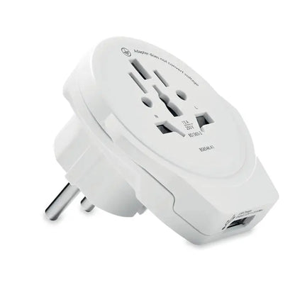 Adaptor universal de călătorie alb Skross world to europe USB 12W din plastic cu multiple configurații de prize și port USB