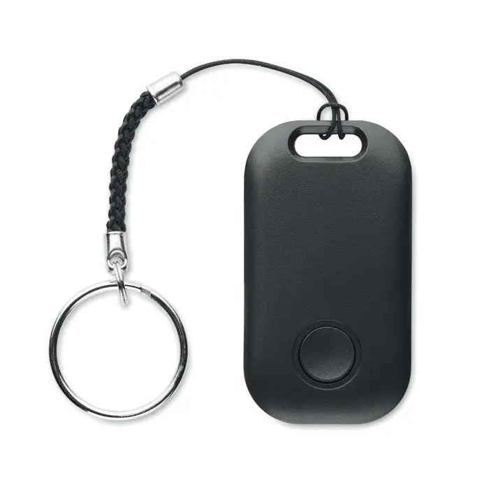 Keychain smart apple find my locator dreptunghiular negru cu suprafata texturata si buton circular atasat la snur impletit