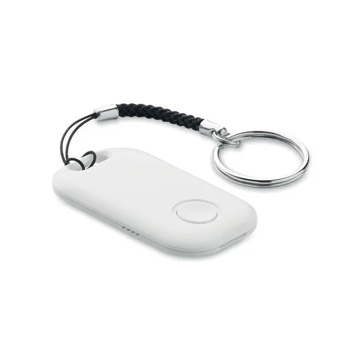 Localizator smart apple find my dreptunghiular bluetooth alb cu snur negru impletit si inel argintiu pentru chei