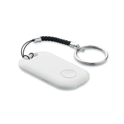 Localizator smart apple find my dreptunghiular bluetooth alb cu snur negru impletit si inel argintiu pentru chei