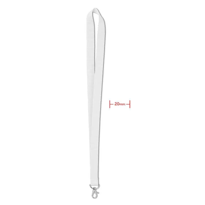 Lanyard alb împletit snur 20 mm cu închizătoare metalică argintie pentru agățare sigură