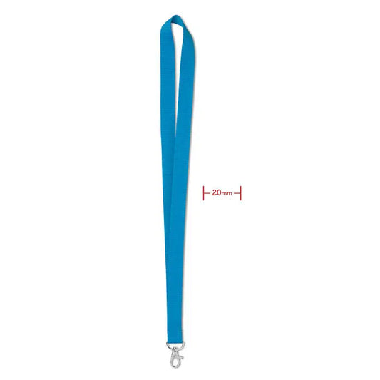 Blue vibrant snur 20 mm woven lanyard with silver-toned metal clasp for secure attachment