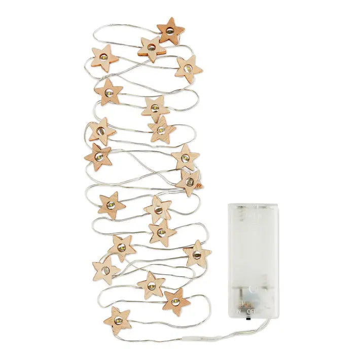 Snur cu 20 de lumini de stele din lemn in forma de stea cu baterii transparente pentru decor festivi
