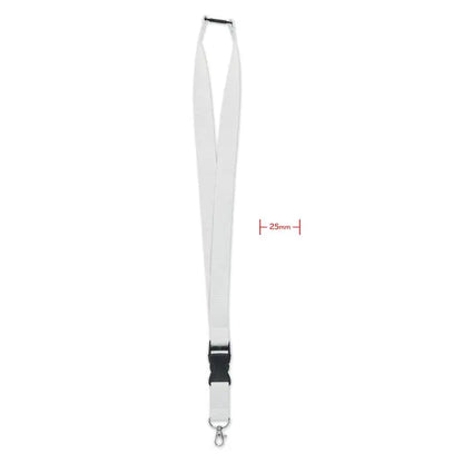 Snur cu carlig metalic 25mm alb din nailon cu catarama neagra din plastic si carlig metalic argintiu