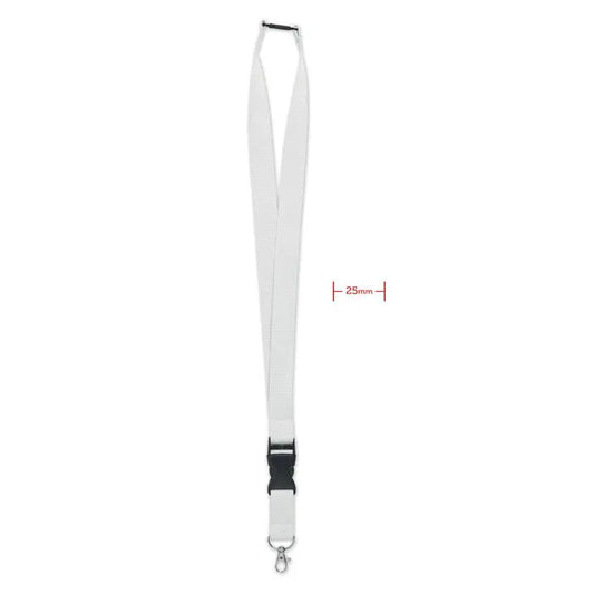 Snur cu carlig metalic 25mm alb din nailon cu catarama neagra din plastic si carlig metalic argintiu