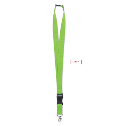 Snur cu carlig metalic 25mm verde lime din nylon cu catarama din plastic negru si carlig metalic argintiu