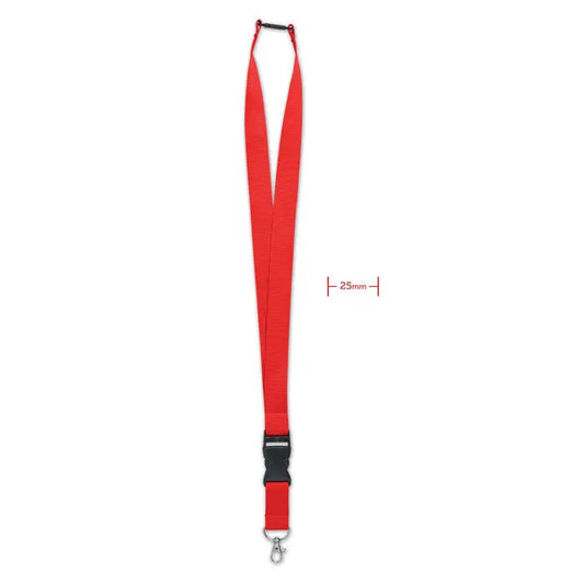 Snur cu carlig metalic 25mm rosu din nylon cu catarama neagra din plastic si carlig metalic argintiu