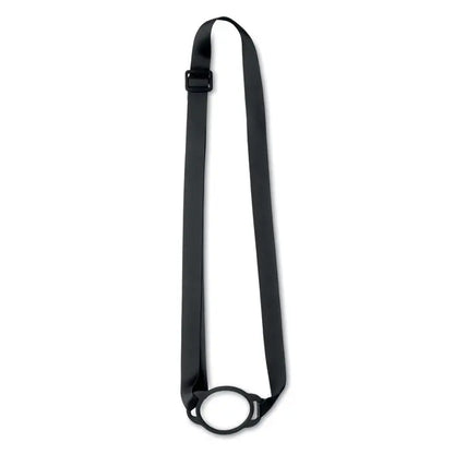 Snur cu suport pentru pahare 6cm din nylon negru cu catarama din plastic si inel circular la capat