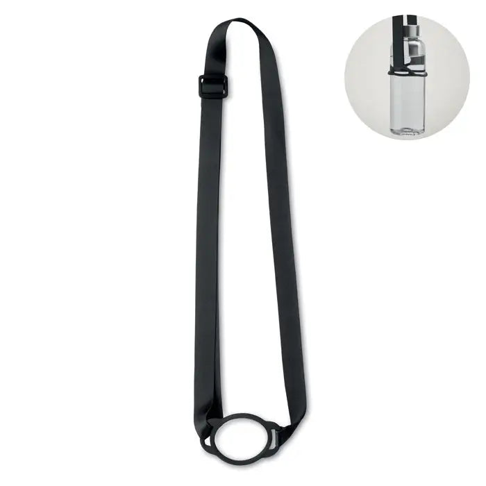 Snur negru ajustabil pentru sticle cu clips circular si catarama pentru suport pahare 6cm