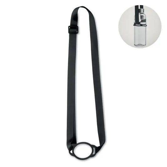 Snur negru ajustabil pentru sticle cu clips circular si catarama pentru suport pahare 6cm
