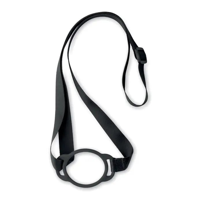 Snur cu suport pentru pahare 6cm din silicon negru cu bucla circulara si bretea ajustabila
