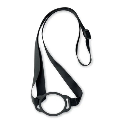 Snur cu suport pentru pahare 6cm din silicon negru cu bucla circulara si bretea ajustabila